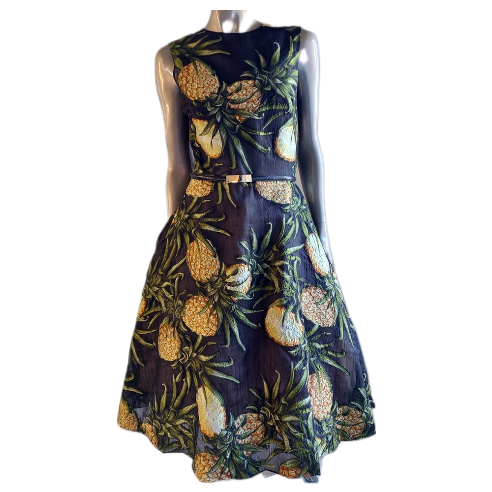 $5,990 NEW OSCAR DE LA RENTA PINEAPPLE BLK DRESS 10 L